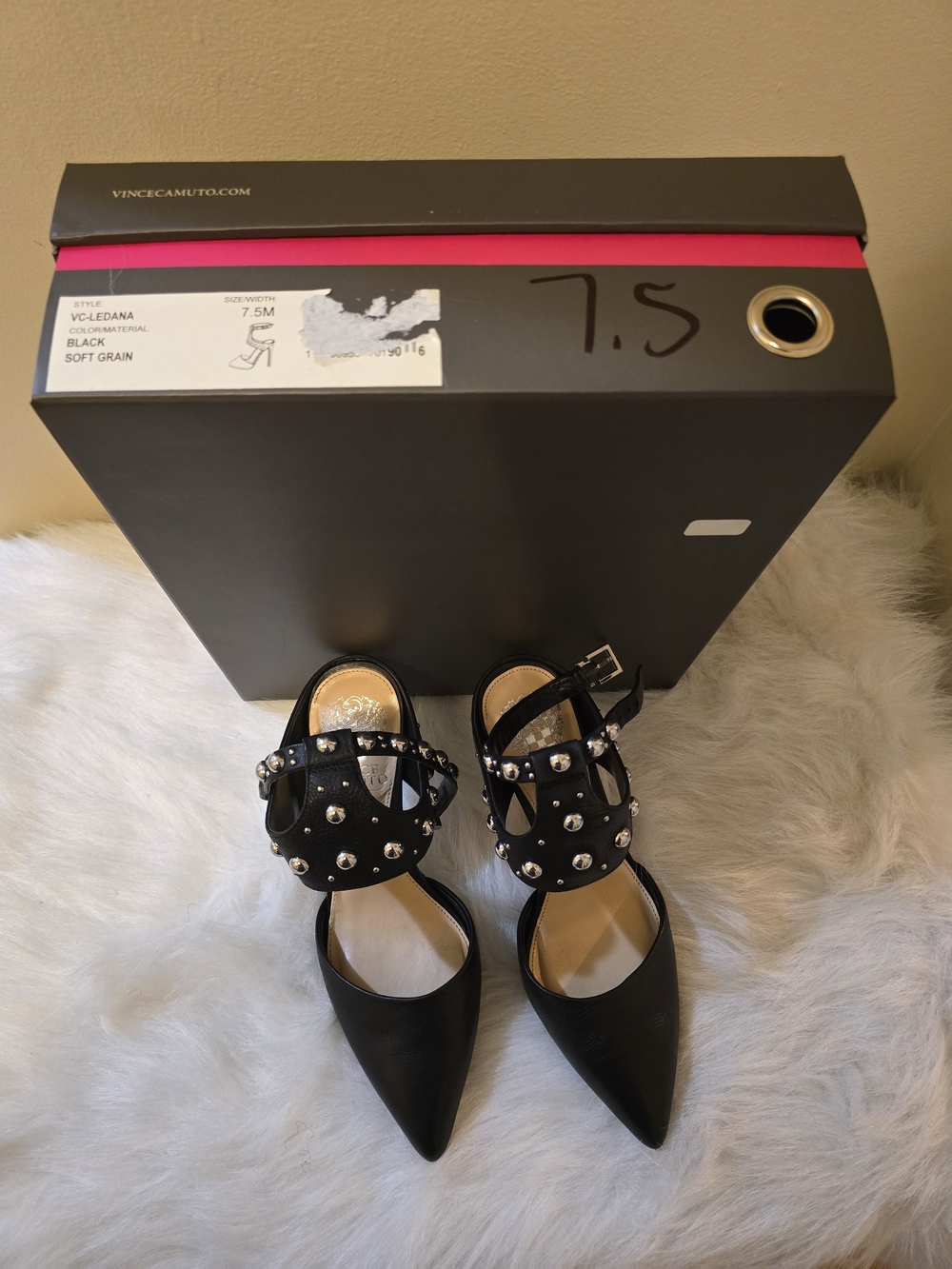 Vince Camuto Black Studded Pointed-Toe Women's Heels